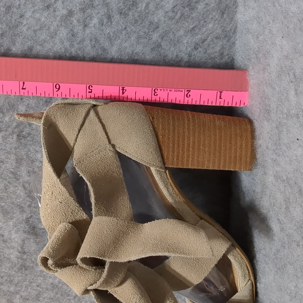 Gianni Bini Sand Suede Ankle Tie Block Heel Sandal Size 6.5 - Picture 7 of 12